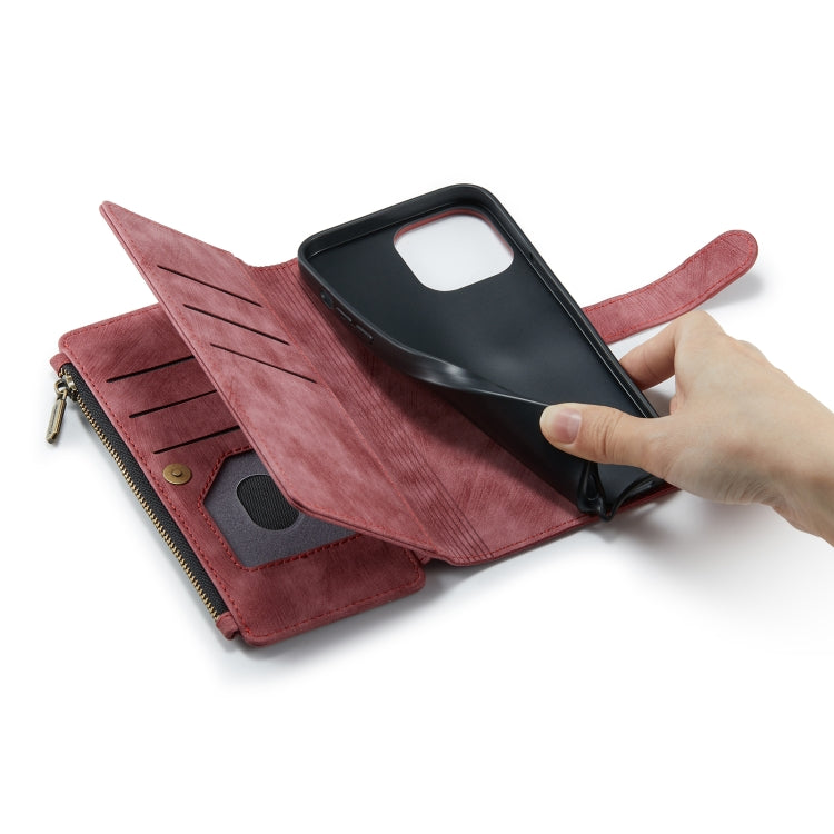 For iPhone 12 Pro Max CaseMe-C30 PU + TPU Multifunctional Horizontal Flip Leather Case with Holder & Card Slot & Wallet & Zipper Pocket(Red) - iPhone 12 Pro Max Cases by CaseMe | Online Shopping UK | buy2fix