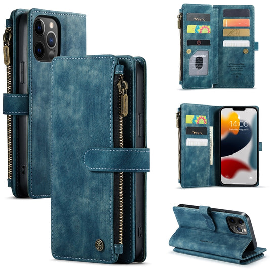 For iPhone 12 Pro Max CaseMe-C30 PU + TPU Multifunctional Horizontal Flip Leather Case with Holder & Card Slot & Wallet & Zipper Pocket(Blue) - iPhone 12 Pro Max Cases by CaseMe | Online Shopping UK | buy2fix