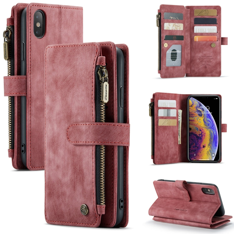 For iPhone XS Max CaseMe-C30 PU + TPU Multifunctional Horizontal Flip Leather Case with Holder & Card Slot & Wallet & Zipper Pocket(Red) - More iPhone Cases by CaseMe | Online Shopping UK | buy2fix