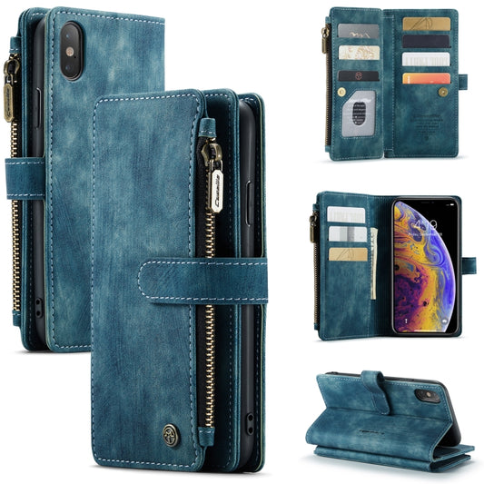 For iPhone XS Max CaseMe-C30 PU + TPU Multifunctional Horizontal Flip Leather Case with Holder & Card Slot & Wallet & Zipper Pocket(Blue) - More iPhone Cases by CaseMe | Online Shopping UK | buy2fix