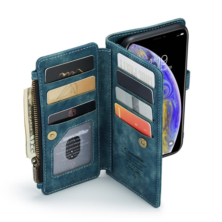 For iPhone XS Max CaseMe-C30 PU + TPU Multifunctional Horizontal Flip Leather Case with Holder & Card Slot & Wallet & Zipper Pocket(Blue) - More iPhone Cases by CaseMe | Online Shopping UK | buy2fix