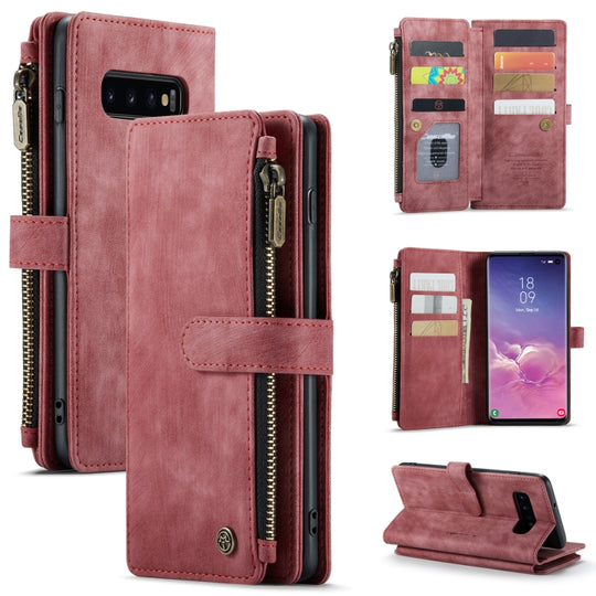 For Samsung Galaxy S10 CaseMe-C30 PU + TPU Multifunctional Horizontal Flip Leather Case with Holder & Card Slot & Wallet & Zipper Pocket(Red)