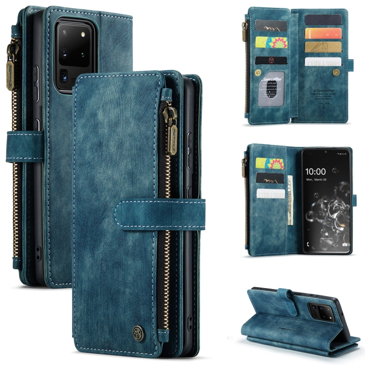 For Samsung Galaxy S20 Ultra 5G CaseMe-C30 PU + TPU Multifunctional Horizontal Flip Leather Case with Holder & Card Slot & Wallet & Zipper Pocket(Blue) - Galaxy Phone Cases by CaseMe | Online Shopping UK | buy2fix