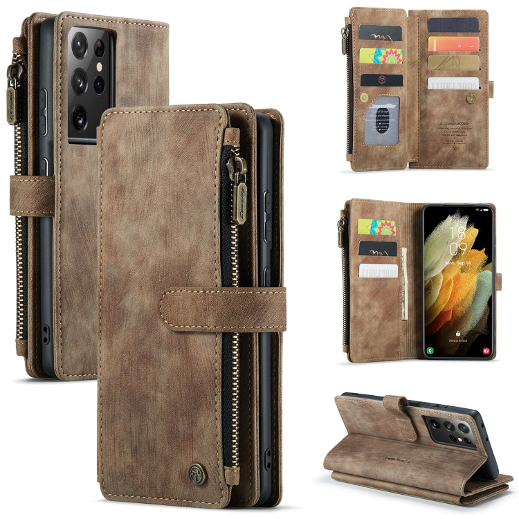 For Samsung Galaxy S21 Ultra 5G CaseMe-C30 PU + TPU Multifunctional Horizontal Flip Leather Case with Holder & Card Slot & Wallet & Zipper Pocket(Brown) - Galaxy S21 Ultra 5G Cases by CaseMe | Online Shopping UK | buy2fix