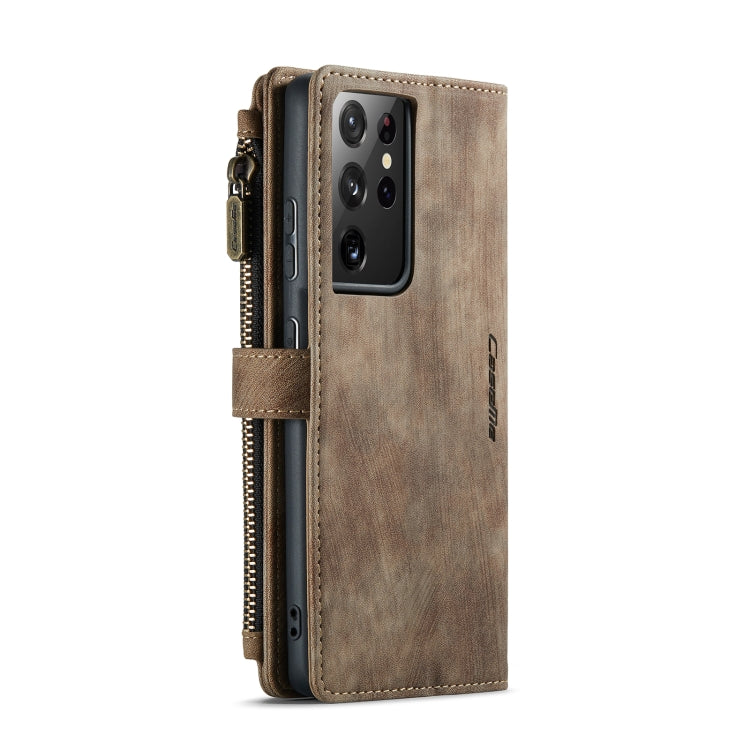 For Samsung Galaxy S21 Ultra 5G CaseMe-C30 PU + TPU Multifunctional Horizontal Flip Leather Case with Holder & Card Slot & Wallet & Zipper Pocket(Brown) - Galaxy S21 Ultra 5G Cases by CaseMe | Online Shopping UK | buy2fix