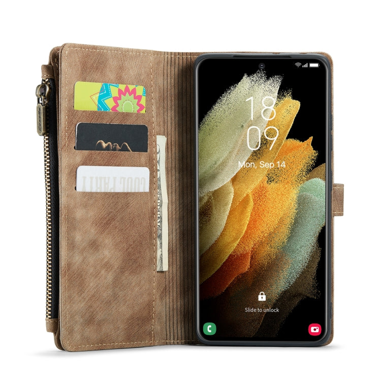 For Samsung Galaxy S21 Ultra 5G CaseMe-C30 PU + TPU Multifunctional Horizontal Flip Leather Case with Holder & Card Slot & Wallet & Zipper Pocket(Brown) - Galaxy S21 Ultra 5G Cases by CaseMe | Online Shopping UK | buy2fix