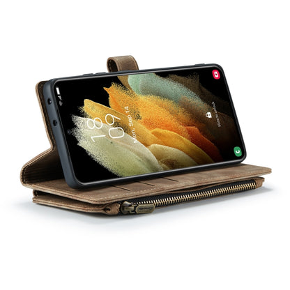 For Samsung Galaxy S21 Ultra 5G CaseMe-C30 PU + TPU Multifunctional Horizontal Flip Leather Case with Holder & Card Slot & Wallet & Zipper Pocket(Brown) - Galaxy S21 Ultra 5G Cases by CaseMe | Online Shopping UK | buy2fix