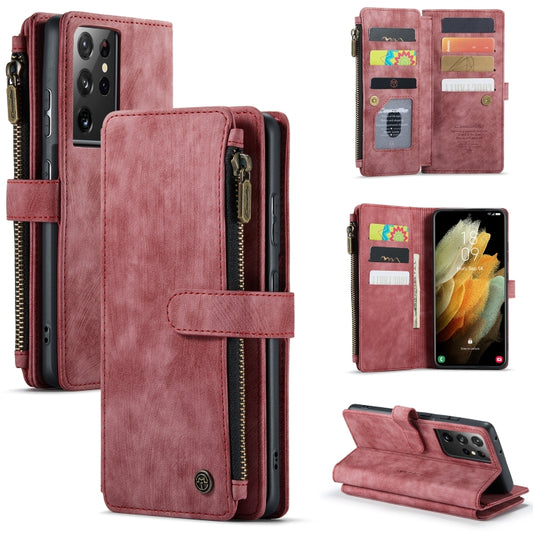 For Samsung Galaxy S21 Ultra 5G CaseMe-C30 PU + TPU Multifunctional Horizontal Flip Leather Case with Holder & Card Slot & Wallet & Zipper Pocket(Red) - Galaxy S21 Ultra 5G Cases by CaseMe | Online Shopping UK | buy2fix