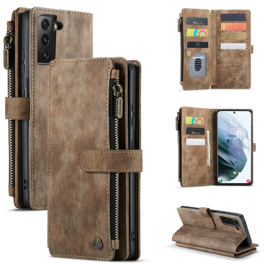 For Samsung Galaxy S21 FE CaseMe-C30 PU + TPU Multifunctional Horizontal Flip Leather Case with Holder & Card Slot & Wallet & Zipper Pocket(Brown) - Galaxy Phone Cases by CaseMe | Online Shopping UK | buy2fix