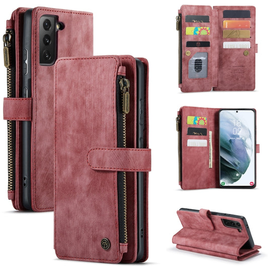 For Samsung Galaxy S21 FE CaseMe-C30 PU + TPU Multifunctional Horizontal Flip Leather Case with Holder & Card Slot & Wallet & Zipper Pocket(Red) - Galaxy Phone Cases by CaseMe | Online Shopping UK | buy2fix