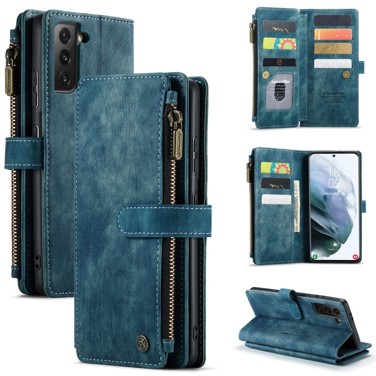 For Samsung Galaxy S21 FE CaseMe-C30 PU + TPU Multifunctional Horizontal Flip Leather Case with Holder & Card Slot & Wallet & Zipper Pocket(Blue) - Galaxy Phone Cases by CaseMe | Online Shopping UK | buy2fix