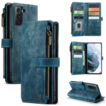 For Samsung Galaxy S21 FE CaseMe-C30 PU + TPU Multifunctional Horizontal Flip Leather Case with Holder & Card Slot & Wallet & Zipper Pocket(Blue) - Galaxy Phone Cases by CaseMe | Online Shopping UK | buy2fix