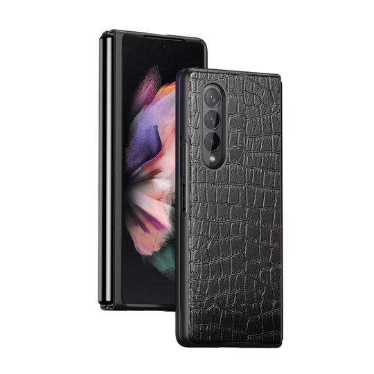 For Samsung Galaxy Z Fold3 5G Crocodile Texture Leather Folding Protective Case(Black)