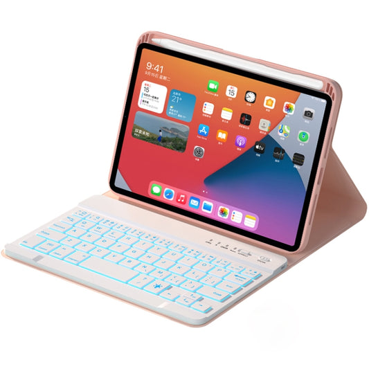HK006D Square Keys Detachable Bluetooth Solid Color Keyboard Leather Tablet Case with Colorful Backlight & Holder for iPad mini 6(Pink) by buy2fix