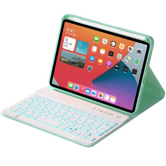 HK006D Square Keys Detachable Bluetooth Solid Color Keyboard Leather Tablet Case with Colorful Backlight & Holder for iPad mini 6(Mint Green) by buy2fix