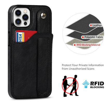 For iPhone 12 Pro Max Crazy Horse Texture Shockproof TPU + PU Leather Case with Card Slot & Wrist Strap Holder(Black) - iPhone 12 Pro Max Cases by buy2fix | Online Shopping UK | buy2fix