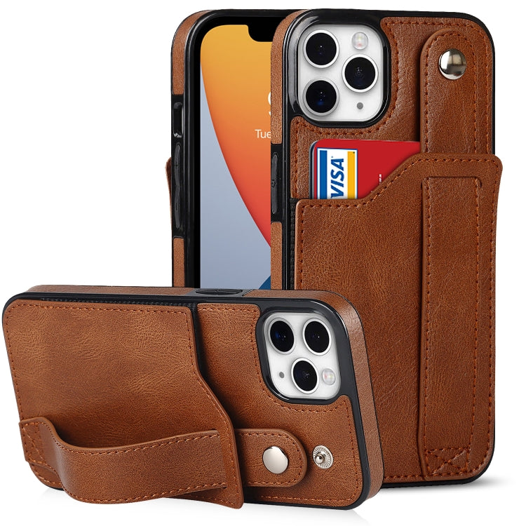 For iPhone 11 Pro Crazy Horse Texture Shockproof TPU + PU Leather Case with Card Slot & Wrist Strap Holder (Brown) - iPhone 11 Pro Cases by buy2fix | Online Shopping UK | buy2fix