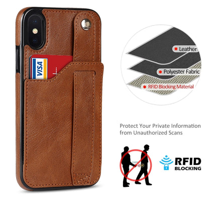 For iPhone X / XS Crazy Horse Texture Shockproof TPU + PU Leather Case with Card Slot & Wrist Strap Holder(Brown) - More iPhone Cases by buy2fix | Online Shopping UK | buy2fix