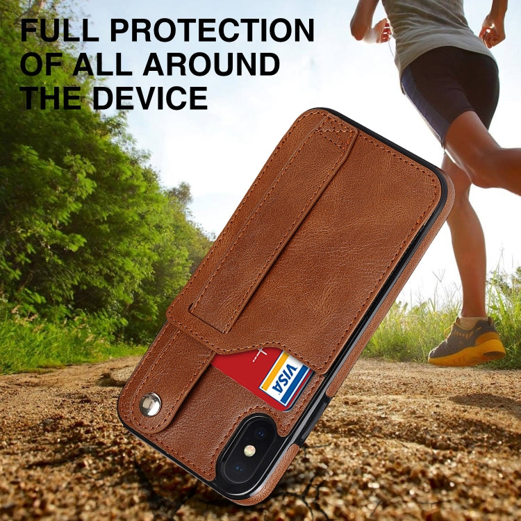 For iPhone XS Max Crazy Horse Texture Shockproof TPU + PU Leather Case with Card Slot & Wrist Strap Holder(Brown) - More iPhone Cases by buy2fix | Online Shopping UK | buy2fix