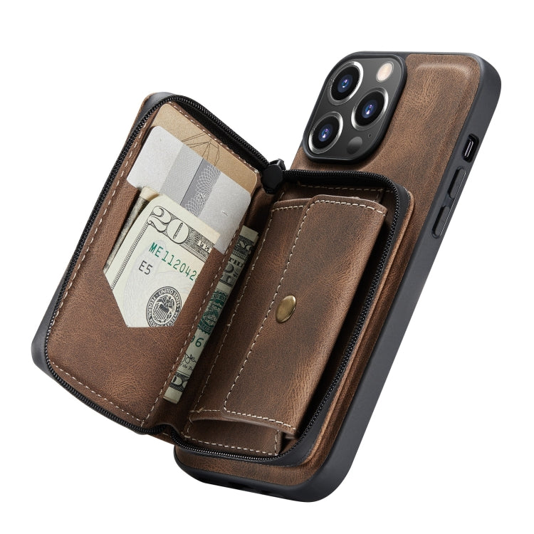 For iPhone 13 JEEHOOD Magnetic Zipper Horizontal Flip Leather Case with Holder & Card Slot & Wallet(Brown) - iPhone 13 Cases by JEEHOOD | Online Shopping UK | buy2fix