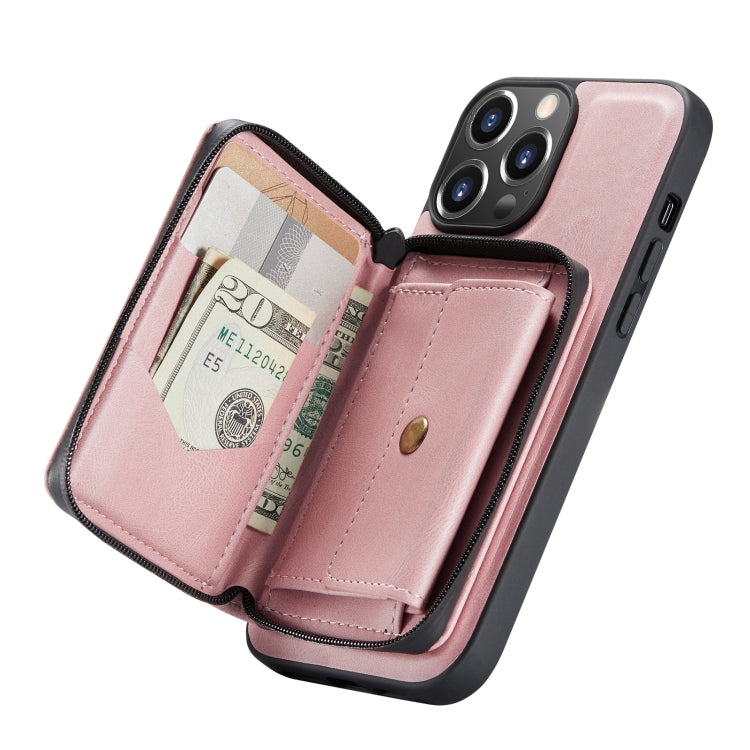 For iPhone 13 Pro JEEHOOD Magnetic Zipper Horizontal Flip Leather Case with Holder & Card Slot & Wallet (Pink) - iPhone 13 Pro Cases by JEEHOOD | Online Shopping UK | buy2fix