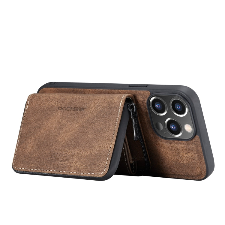 For iPhone 13 Pro Max JEEHOOD Magnetic Zipper Horizontal Flip Leather Case with Holder & Card Slot & Wallet (Brown) - iPhone 13 Pro Max Cases by JEEHOOD | Online Shopping UK | buy2fix