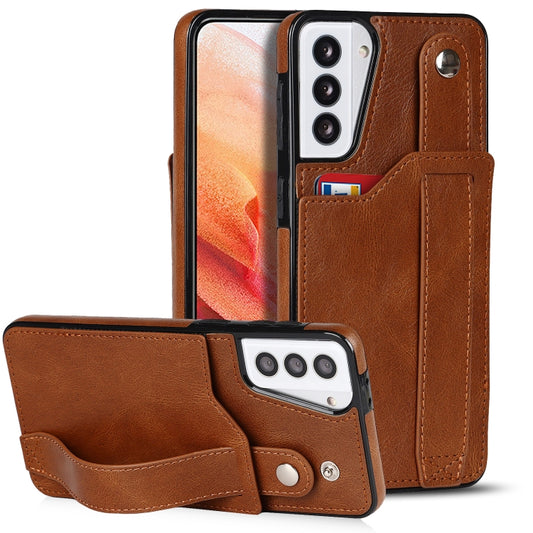 For Samsung Galaxy S21 5G Crazy Horse Texture Shockproof TPU + PU Leather Case with Card Slot & Wrist Strap Holder(Brown) - Galaxy S21 5G Cases by buy2fix | Online Shopping UK | buy2fix