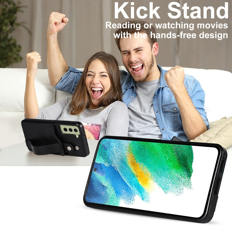 For Samsung Galaxy S21 FE Crazy Horse Texture Shockproof TPU + PU Leather Case with Card Slot & Wrist Strap Holder(Black) by buy2fix