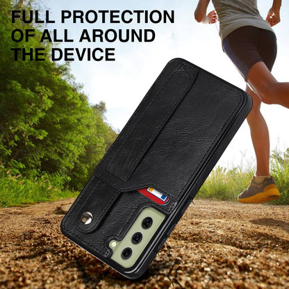 For Samsung Galaxy S21 FE Crazy Horse Texture Shockproof TPU + PU Leather Case with Card Slot & Wrist Strap Holder(Black) by buy2fix