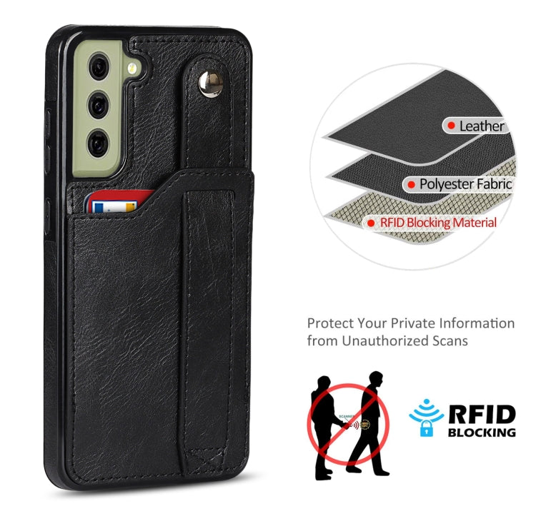 For Samsung Galaxy S21 FE Crazy Horse Texture Shockproof TPU + PU Leather Case with Card Slot & Wrist Strap Holder(Black) by buy2fix