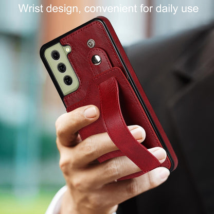 For Samsung Galaxy S21 FE Crazy Horse Texture Shockproof TPU + PU Leather Case with Card Slot & Wrist Strap Holder(Red) by buy2fix