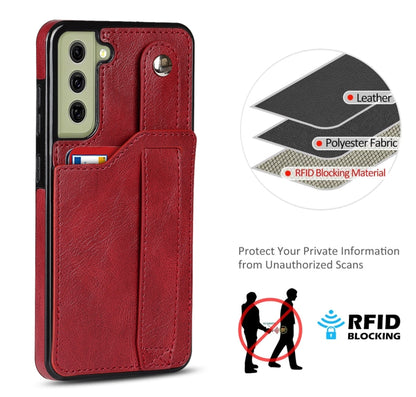 For Samsung Galaxy S21 FE Crazy Horse Texture Shockproof TPU + PU Leather Case with Card Slot & Wrist Strap Holder(Red) by buy2fix