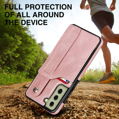 For Samsung Galaxy S21 FE Crazy Horse Texture Shockproof TPU + PU Leather Case with Card Slot & Wrist Strap Holder(Rose Gold) by buy2fix