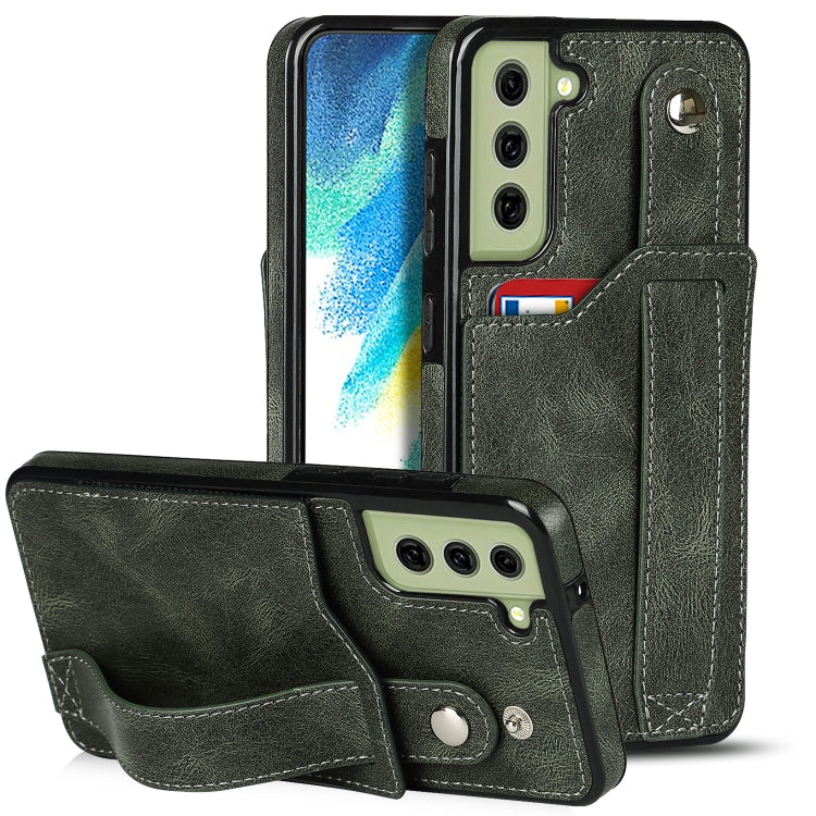 For Samsung Galaxy S21 FE Crazy Horse Texture Shockproof TPU + PU Leather Case with Card Slot & Wrist Strap Holder(Emerald Green) by buy2fix