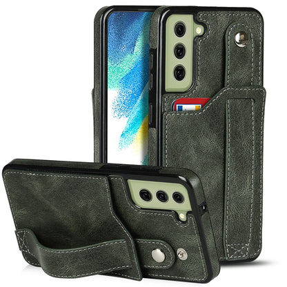 For Samsung Galaxy S21 FE Crazy Horse Texture Shockproof TPU + PU Leather Case with Card Slot & Wrist Strap Holder(Emerald Green) by buy2fix