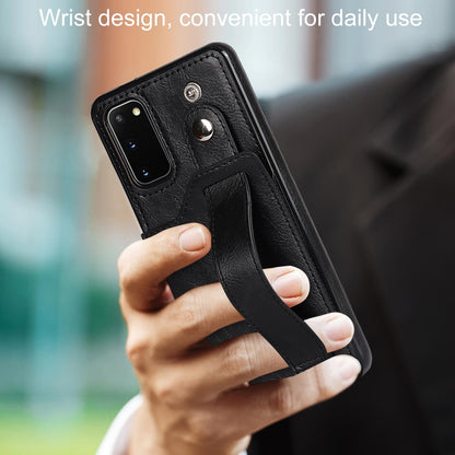 For Samsung Galaxy S20 Crazy Horse Texture Shockproof TPU + PU Leather Case with Card Slot & Wrist Strap Holder(Black) by buy2fix