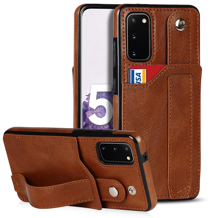 For Samsung Galaxy S20 Crazy Horse Texture Shockproof TPU + PU Leather Case with Card Slot & Wrist Strap Holder(Brown) by buy2fix