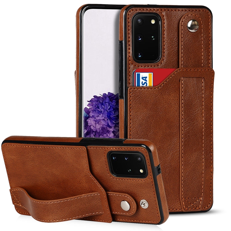 For Samsung Galaxy S20+ Crazy Horse Texture Shockproof TPU + PU Leather Case with Card Slot & Wrist Strap Holder(Brown) by buy2fix