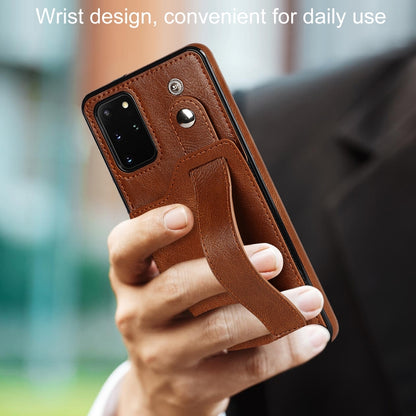 For Samsung Galaxy S20+ Crazy Horse Texture Shockproof TPU + PU Leather Case with Card Slot & Wrist Strap Holder(Brown) by buy2fix