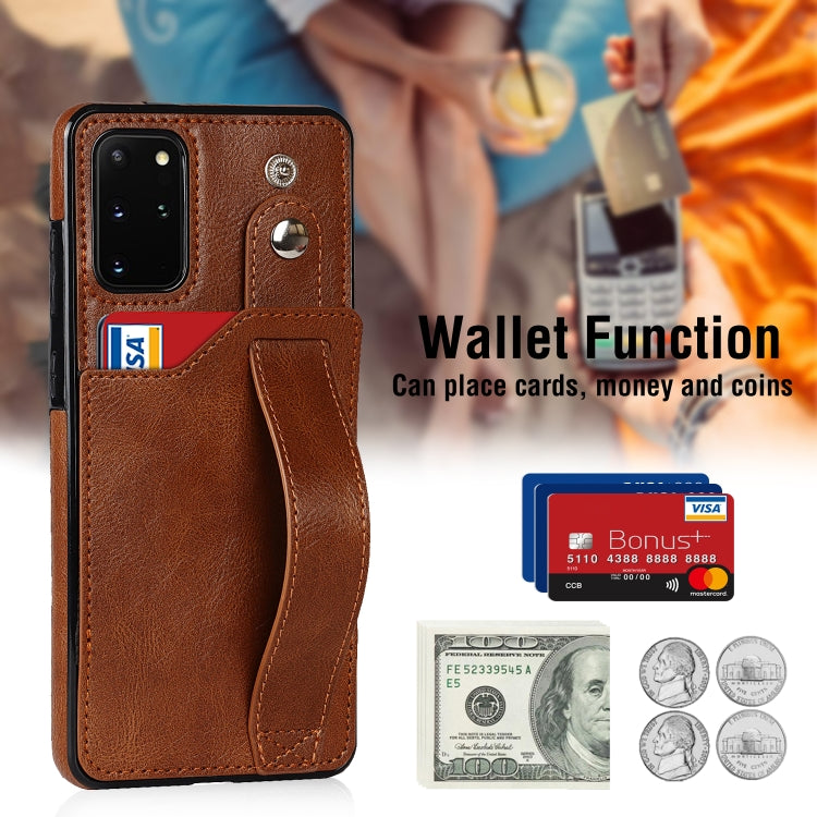 For Samsung Galaxy S20+ Crazy Horse Texture Shockproof TPU + PU Leather Case with Card Slot & Wrist Strap Holder(Brown) by buy2fix