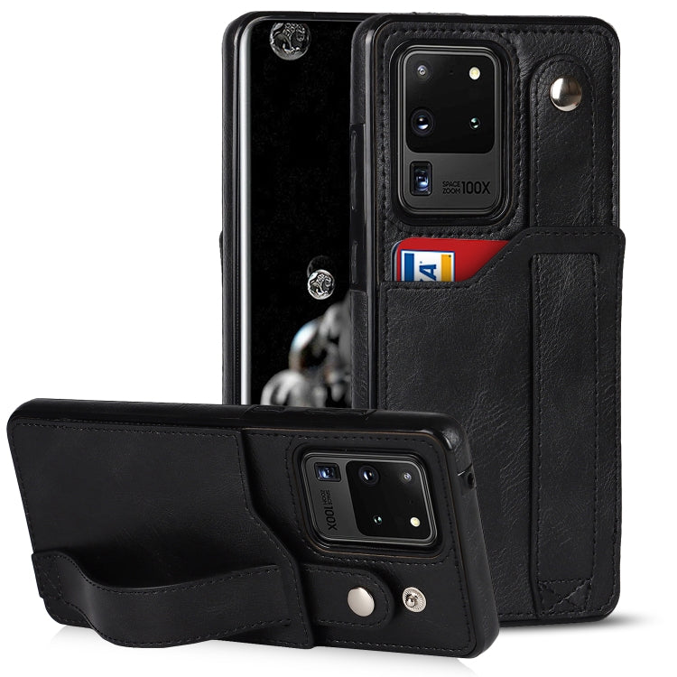 For Samsung Galaxy S20 Ultra Crazy Horse Texture Shockproof TPU + PU Leather Case with Card Slot & Wrist Strap Holder(Black) by buy2fix