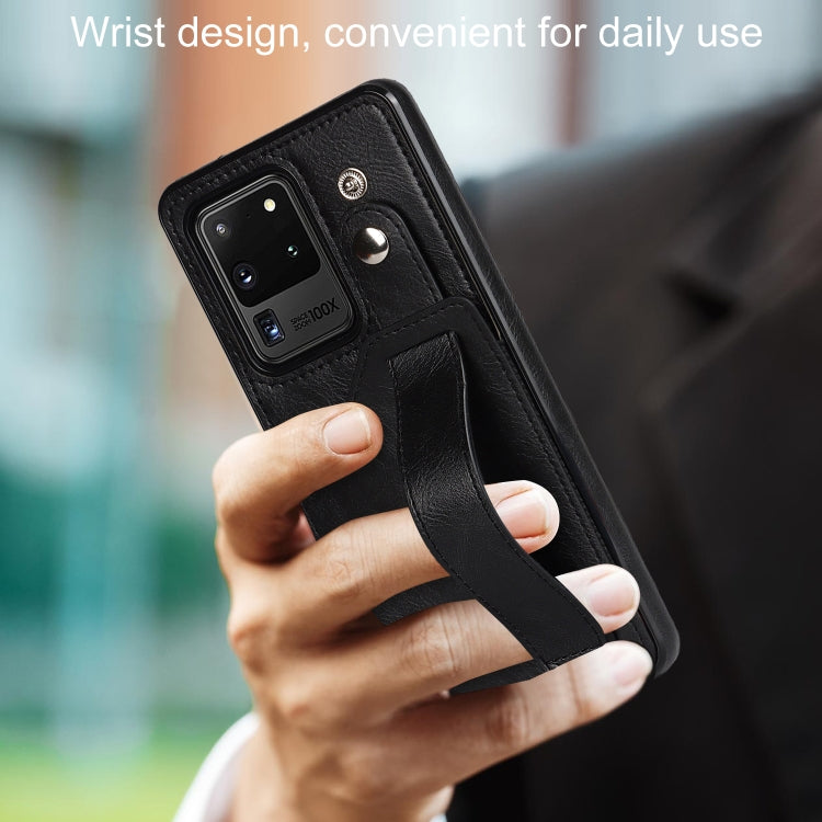 For Samsung Galaxy S20 Ultra Crazy Horse Texture Shockproof TPU + PU Leather Case with Card Slot & Wrist Strap Holder(Black) by buy2fix