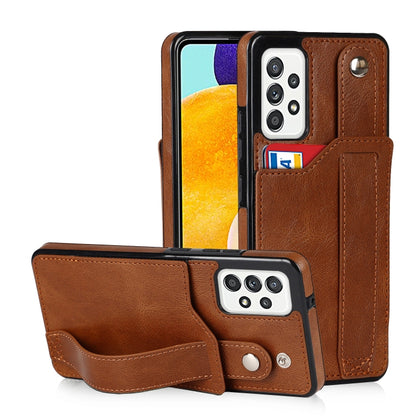 For Samsung Galaxy A52 5G / 4G Crazy Horse Texture Shockproof TPU + PU Leather Case with Card Slot & Wrist Strap Holder(Brown) by buy2fix