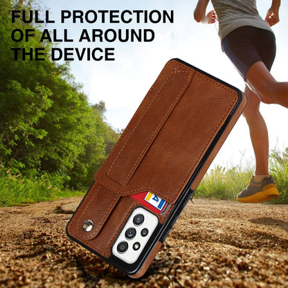 For Samsung Galaxy A52 5G / 4G Crazy Horse Texture Shockproof TPU + PU Leather Case with Card Slot & Wrist Strap Holder(Brown) by buy2fix