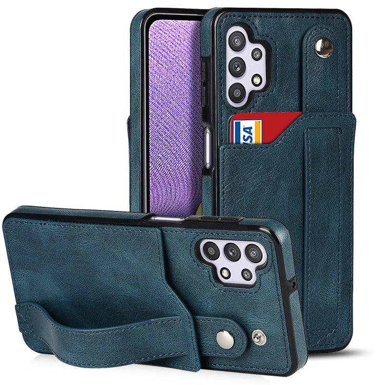 For Samsung Galaxy A32 5G Crazy Horse Texture Shockproof TPU + PU Leather Case with Card Slot & Wrist Strap Holder(Sapphire Blue) by buy2fix