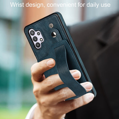 For Samsung Galaxy A32 5G Crazy Horse Texture Shockproof TPU + PU Leather Case with Card Slot & Wrist Strap Holder(Sapphire Blue) by buy2fix