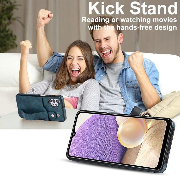 For Samsung Galaxy A32 5G Crazy Horse Texture Shockproof TPU + PU Leather Case with Card Slot & Wrist Strap Holder(Sapphire Blue) by buy2fix