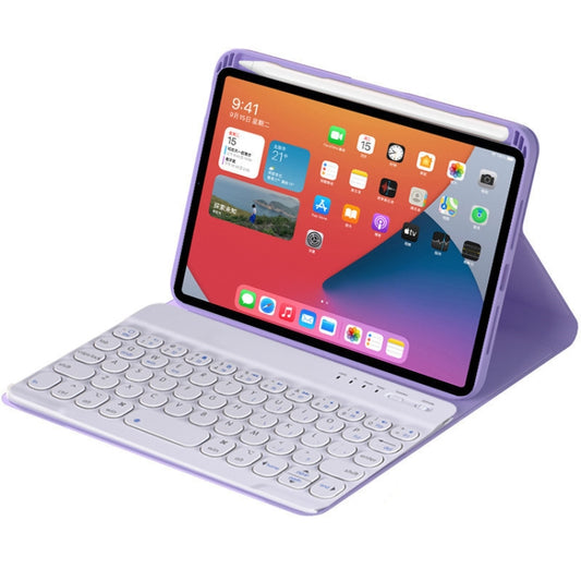HY006 Round Keys Detachable Bluetooth Keyboard Leather Tablet Case with Holder for iPad mini 6(Light Purple) by buy2fix