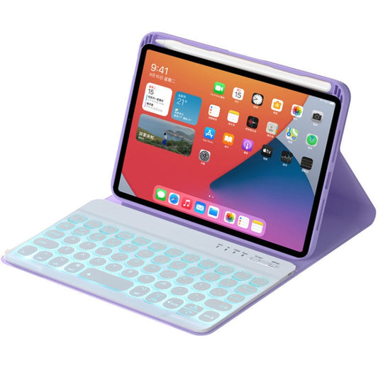 HY006D Round Keys Detachable Bluetooth Keyboard Leather Tablet Case with Colorful Backlight & Holder for iPad mini 6(Light Purple) by buy2fix