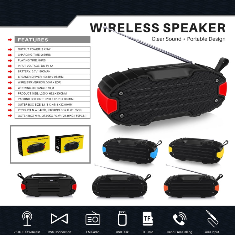 New Rixing NR-907FM TWS Outdoor Bluetooth Speaker Support Hands-free Call / FM with Handle & Antenna(Red) - Desktop Speaker by NewRixing | Online Shopping UK | buy2fix